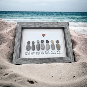 Custom Grandchildren pebbleart - 5 by 7 framed - grandmother pebble art