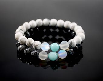 Couples Bracelets - Matching Bracelet Set - Distance Bracelets - Beaded Gemstone Bracelets - Boyfriend Gift - Girlfriend Gift - Anniversary