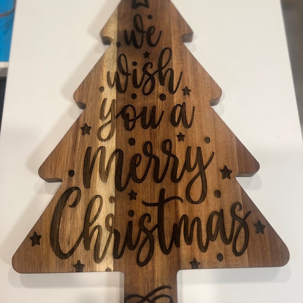 Christmas tree cutting board, We Wish You a Merry Christmas cutting board