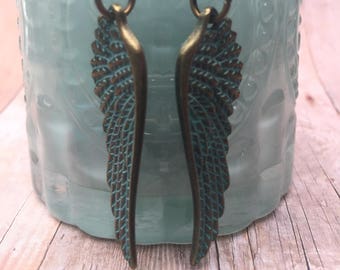 Patina angel wings earrings
