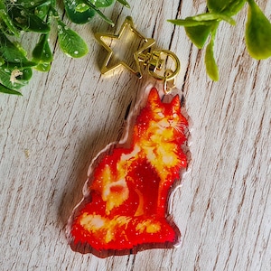 Red Galactic Cat, Acrylic Keychain, Glitter Charm