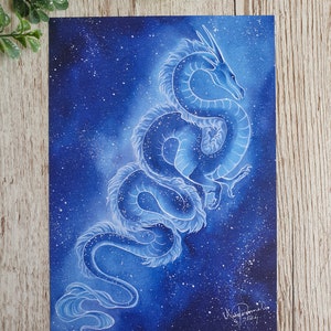 Draconstelación, Constelación de Draco, Dragón Azul, Lámina artística A4, Póster de Bellas Artes tamaño carta, Criatura fantástica