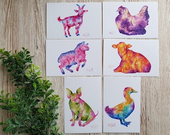 Various Galactic Farm Animals Postcard Prints