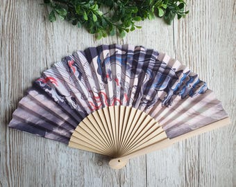 Reshiram and Zekrom Foldable Wooden Fan, Japanese Style Art