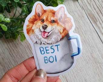 Corgi in a Mug Glossy Vinyl Sticker