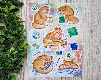 Artist Cat Glossy Vinyl Sticker Sheet A5