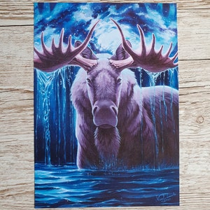 Cosmoose, Space Moose, impresión artística A4, póster de bellas artes en tamaño carta, criatura fantástica