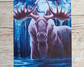 Cosmoose, Space Moose A4 Art Print, Letter Size Fine Art Poster, Fantasy Creature