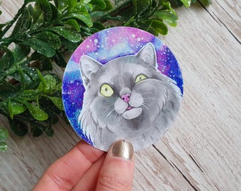 Galaxy Brain Cat Glitter Vinyl Sticker