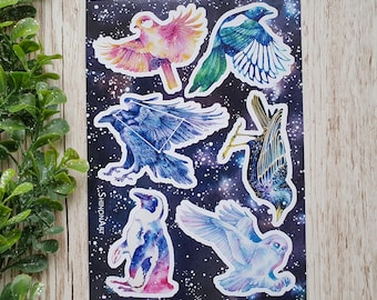 Galaxy Birds Glossy Vinyl Sticker Sheet A5