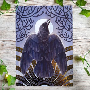 Origin of Raven, Gold Foil Art Print Letter Sized
