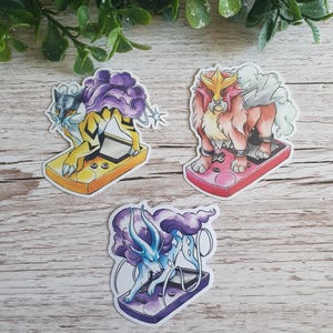 Entei, Raikou and Suicune Console Mascot Nostalgic Glossy Vinyl Stickers