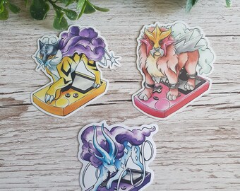 Entei, Raikou and Suicune Console Mascot Nostalgic Glossy Vinyl Stickers