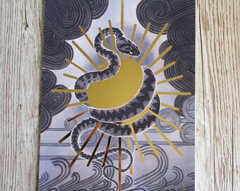 Origin of Snake, Gold Foil Art Print Letter Sized