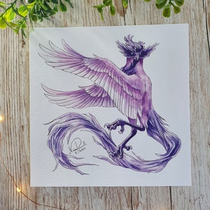 Galarian Articuno, Impressão Quadrada, Textura de Papel para Aquarela, Pôster de Belas Artes em Tamanho Carta, Criatura Fantástica