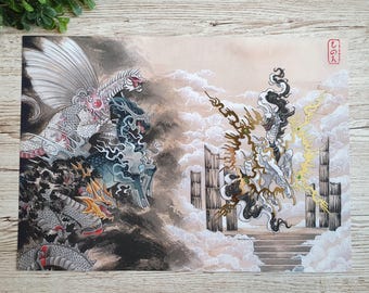 POKEKAMI Gold Foil Print A3 42 x 21 cm Art Print, Soft Touch, Fine Art Print