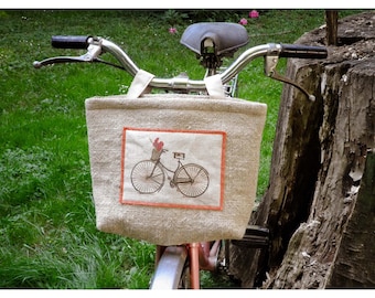 Bicycle Bag, Handlebar Bag, Stroller Tote, Jute and Cotton