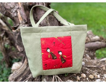 Tote Bag: Cotton, Unique Applique Design, Zip Closure