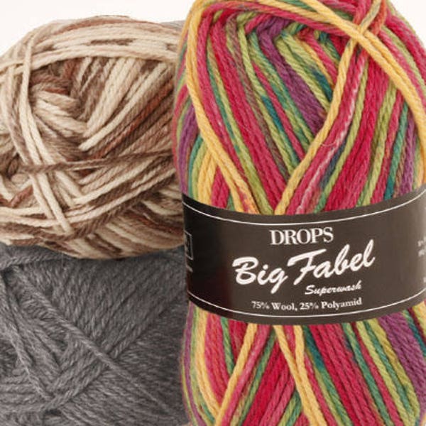 DROPS Big Fabel Yarn / Socks Yarn / Wool Yarn / Polyamide Yarn / Hand Knit Yarn / Crochet Yarn / Oeko-Tex® certificado hilo / hilo 100 g