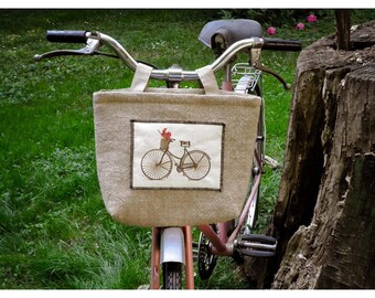 Bicycle Bag, Vintage Stroller Tote, Handlebar Bag, Jute and Cotton