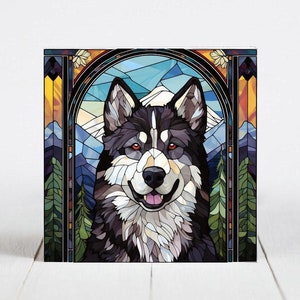 Alaskan Malamute Ceramic Tile, Alaskan Malamute Decorative Tile, Alaskan Malamute Gift, Alaskan Malamute Coaster, Faux Stained-Glass Dog Art