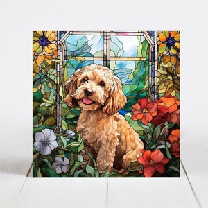 Cockapoo Ceramic Tile, Cockapoo Decorative Tile, Cockapoo Gift, Cockapoo Coaster, Faux Stained-Glass Dog Art
