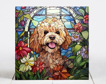 Cavapoo Ceramic Tile, Cavapoo Decorative Tile, Cavapoo Gift, Cavapoo Coaster, Faux Stained-Glass Dog Art