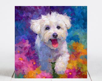 Maltese Ceramic Tile, Maltese Decorative Tile, Maltese Gift, Maltese Coaster, Impasto Inspired Dog Art Tile