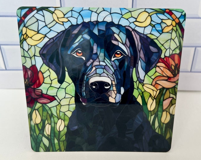 Black Lab Art on Metal Panel, Lab Decor, Black Lab Gift, Lab Owner Gift, Black Lab Faux Stained Glass Art