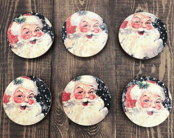 6-12 Christmas Santa Magnets, Christmas Magnet Set, Christmas Decor, Holiday Decor, Christmas Refrigerator Magnets, Holiday Party Favors