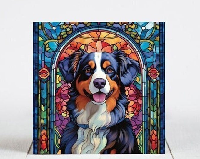 Bernese Mountain Dog Ceramic Tile, Bernese Mountain Dog Decorative Tile, Bernese Gift, Bernese Coaster, Faux Stained-Glass Dog Art