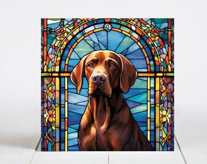 Vizsla Ceramic Tile, Vizsla Decorative Tile, Vizsla Gift, Vizsla Coaster, Faux Stained-Glass Dog Art