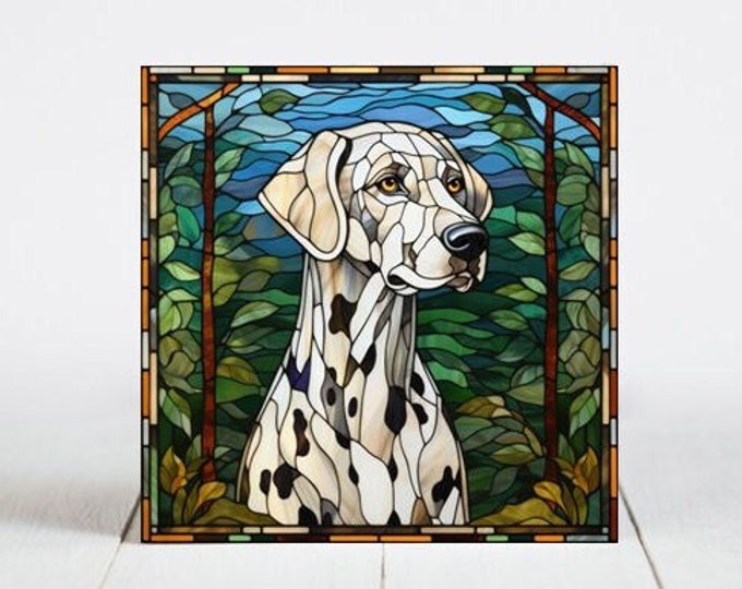 Dalmatian Ceramic Tile, Dalmatian Decorative Tile, Dalmatian Gift, Dalmatian Coaster, Faux Stained-Glass Dog Art