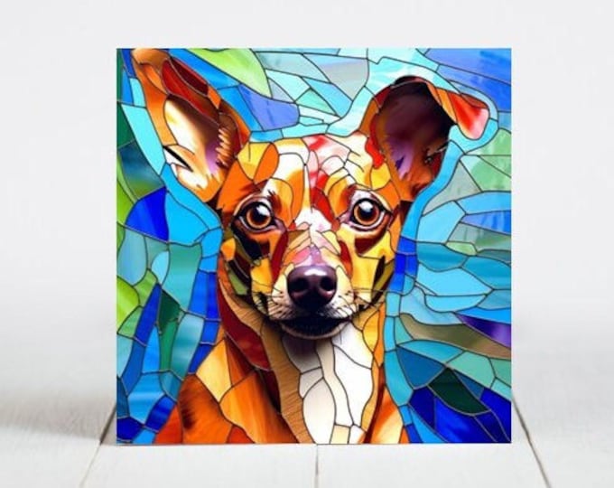 Rat Terrier Ceramic Tile, Rat Terrier Decorative Tile, Rat Terrier Gift, Rat Terrier Coaster, Faux Stained-Glass Dog Art