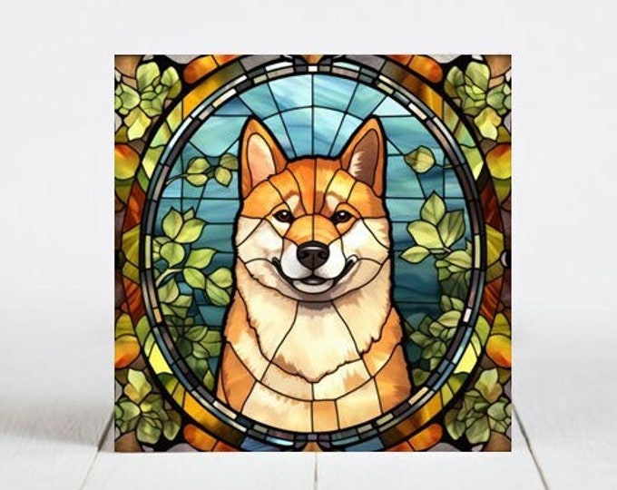 Shiba Inu Ceramic Tile, Shiba Inu Decorative Tile, Shiba Inu Gift, Shiba Inu Coaster, Faux Stained-Glass Dog Art