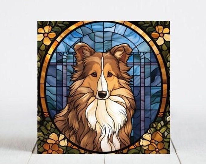 Sheltie Ceramic Tile, Sheltie Decorative Tile, Sheltie Gift, Sheltie Coaster, Faux Stained-Glass Dog Art