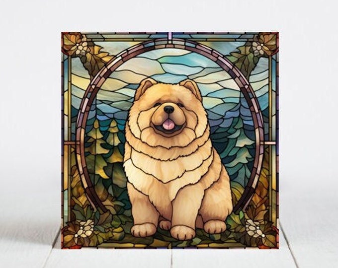 ChowChow Ceramic Tile, ChowChow Decorative Tile, ChowChow Gift, ChowChow Coaster, Faux Stained-Glass Dog Art