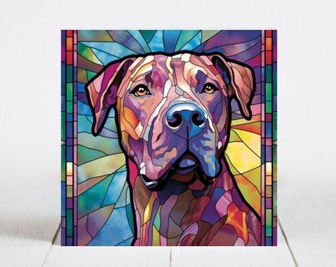 Pitbull Ceramic Tile, Pitbull Decorative Tile, Pitbull Gift, Pitbull Coaster, Faux Stained-Glass Dog Art