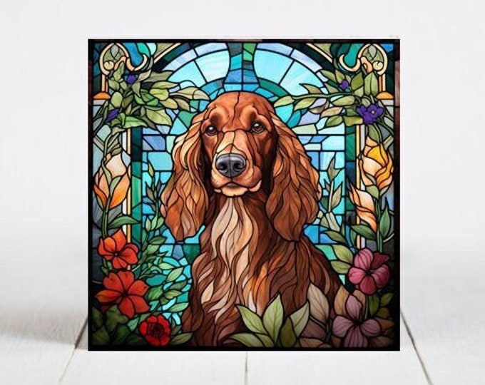 Irish Setter Ceramic Tile, Irish Setter Decorative Tile, Irish Setter Gift, Irish Setter Coaster, Faux Stained-Glass Dog Art