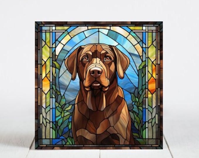 Chocolate Labrador Ceramic Tile, Labrador Decorative Tile, Labrador Gift, Labrador Coaster, Faux Stained-Glass Dog Art