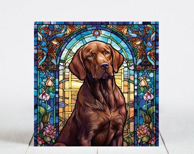 Chocolate Labrador Ceramic Tile, Labrador Decorative Tile, Labrador Gift, Labrador Coaster, Faux Stained-Glass Dog Art
