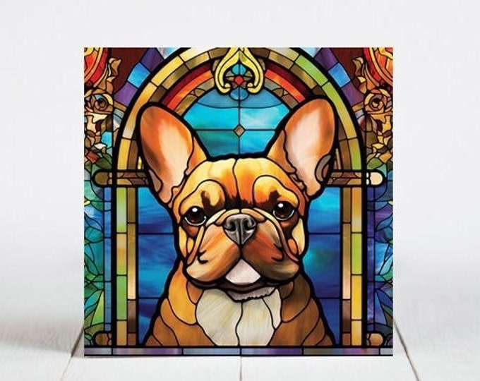 French Bulldog Ceramic Tile, French Bulldog Decorative Tile, French Bulldog Gift, French Bulldog Coaster, Faux Stained-Glass Dog Art