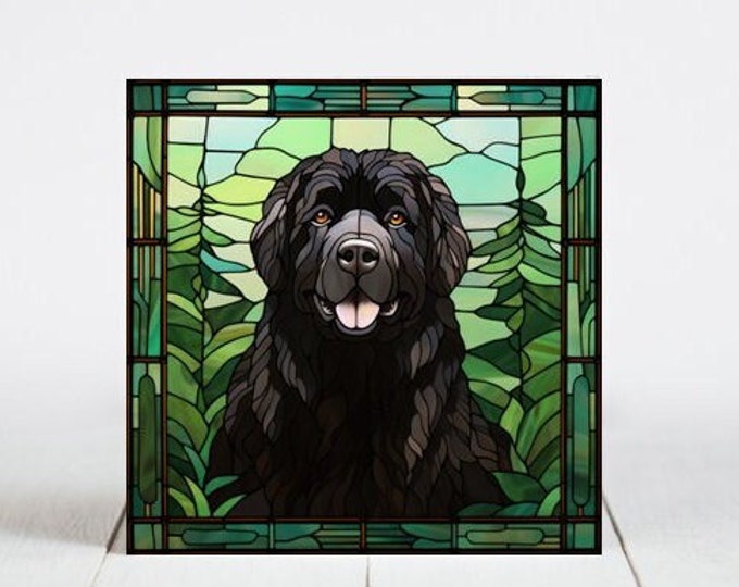 Newfoundland Ceramic Tile, Newfoundland Decorative Tile, Newfoundland Gift, Newfoundland Coaster, Faux Stained-Glass Dog Art