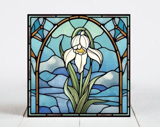 Lily Flower Ceramic Tile, Lily Decorative Tile, Lily Gift, Lily Coaster, Faux Stained-Glass Art