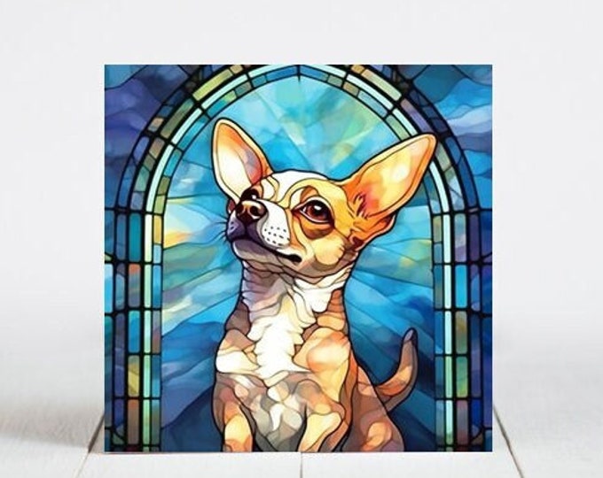 Chihuahua Ceramic Tile, Chihuahua Decorative Tile, Chihuahua Gift, Chihuahua Coaster, Faux Stained-Glass Dog Art