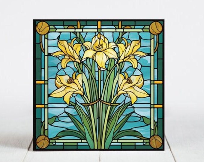 Lily Flower Ceramic Tile, Lily Decorative Tile, Lily Gift, Lily Coaster, Faux Stained-Glass Art