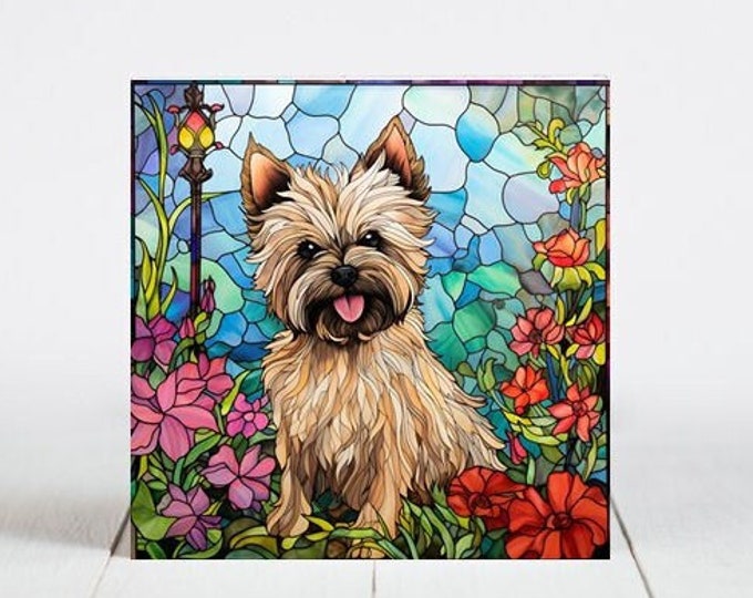 Cairn Terrier Ceramic Tile, Cairn Terrier Decorative Tile, Cairn Terrier Gift, Cairn Terrier Coaster, Faux Stained-Glass Dog Art