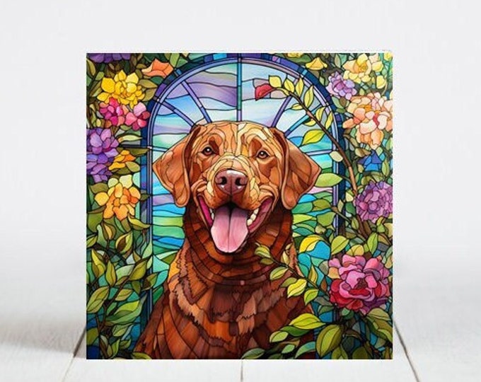 Chesapeake Bay Retriever Ceramic Tile, Chesapeake Decorative Tile, Chesapeake Gift, Chesapeake Coaster, Faux Stained-Glass Dog Art