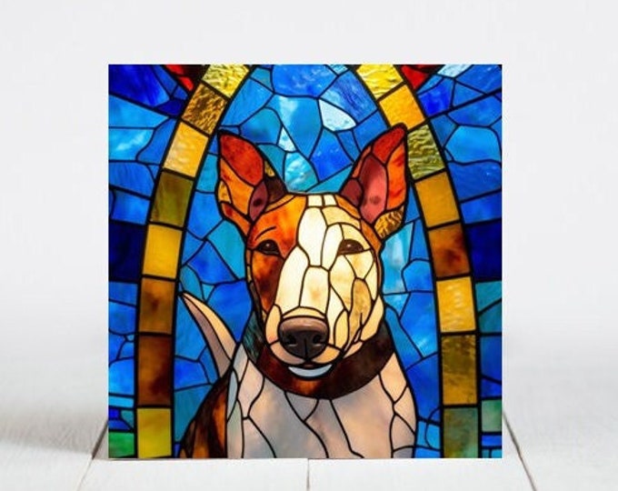 Bull Terrier Ceramic Tile, Bull Decorative Tile, Bull Terrier Gift, Bull Terrier Coaster, Faux Stained-Glass Dog Art