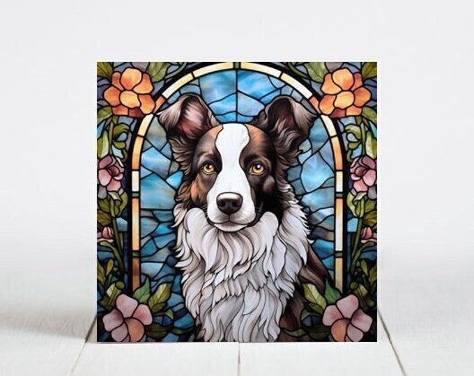 Border Collie Ceramic Tile, Border Collie Decorative Tile, Border Collie Gift, Border Collie Coaster, Faux Stained-Glass Dog Art